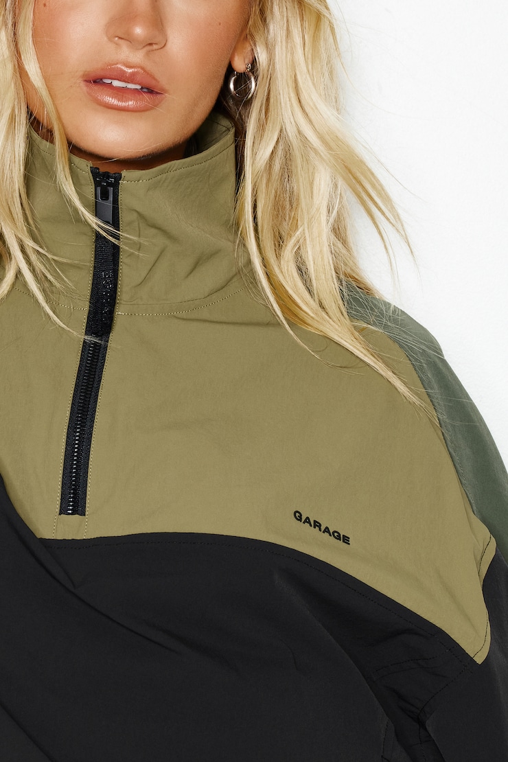 Nylon Anorak Jacket, Green Combo, large