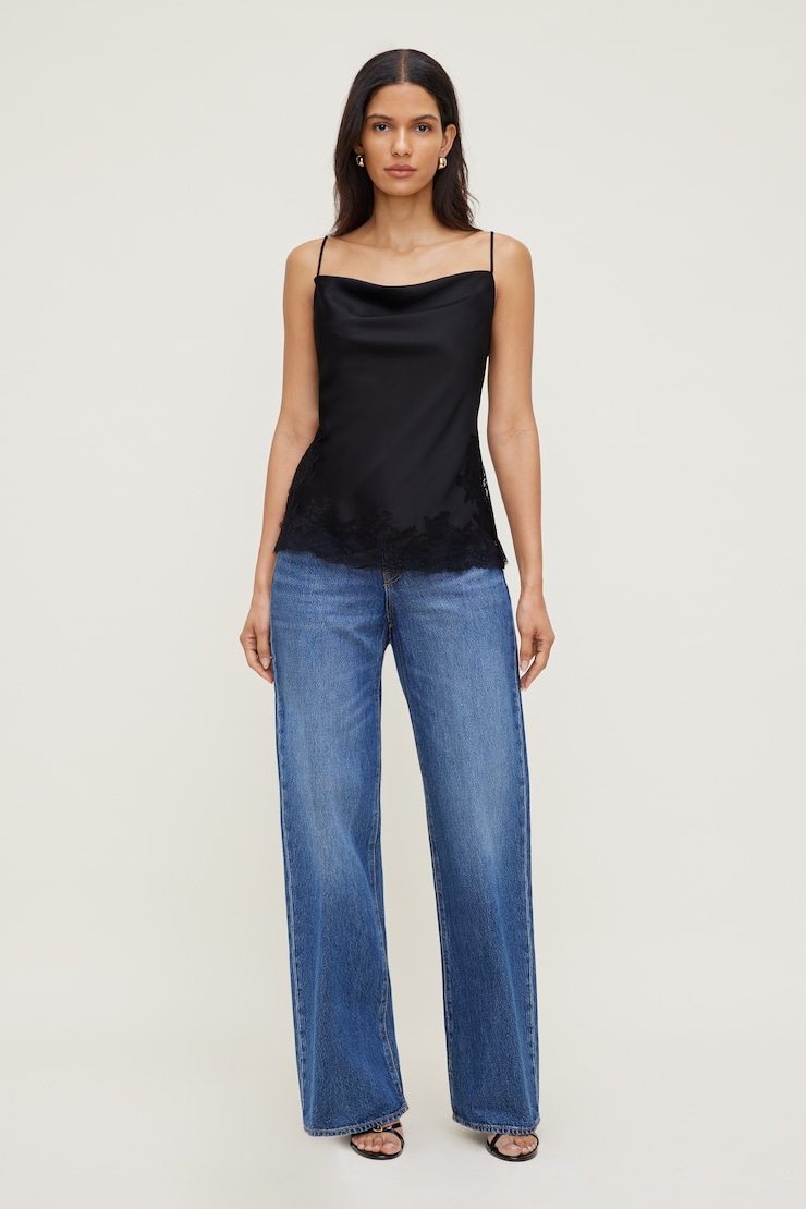 Madi Lace Satin Cami Top Jet Black large