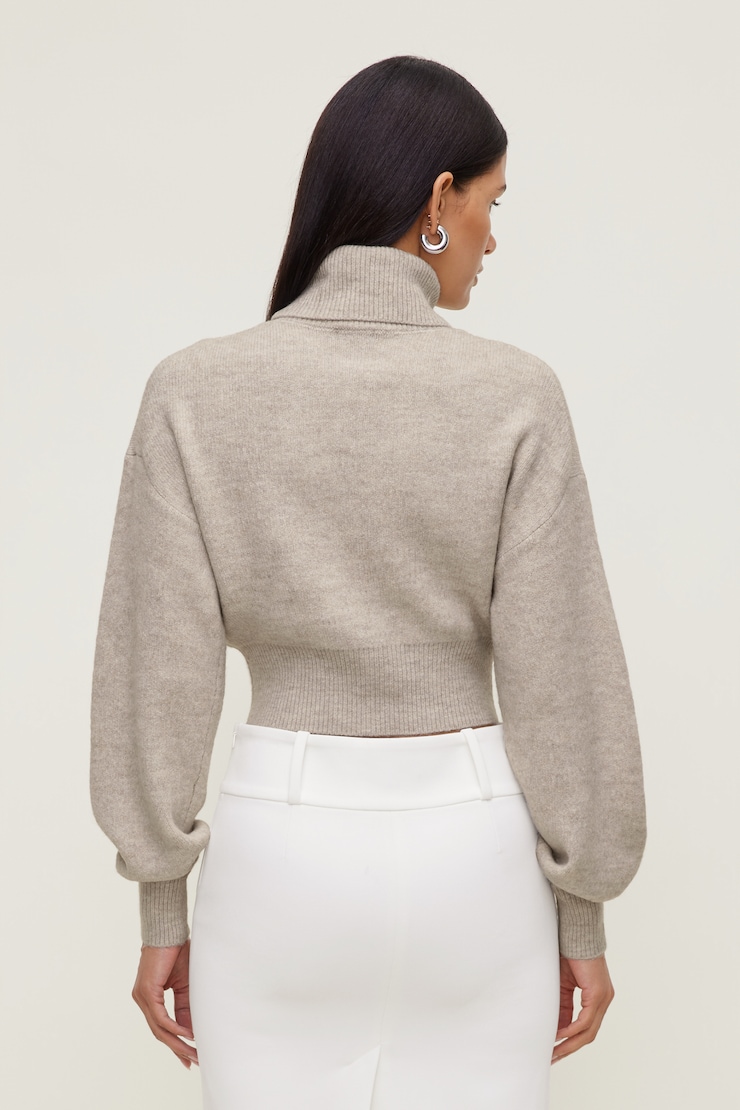 Ellora Cropped Turtleneck Sweater Atmosphere Melange Beige large