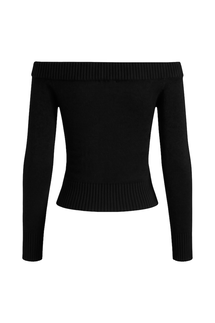Long Sleeve Off Shoulder Top, Jet Black, large