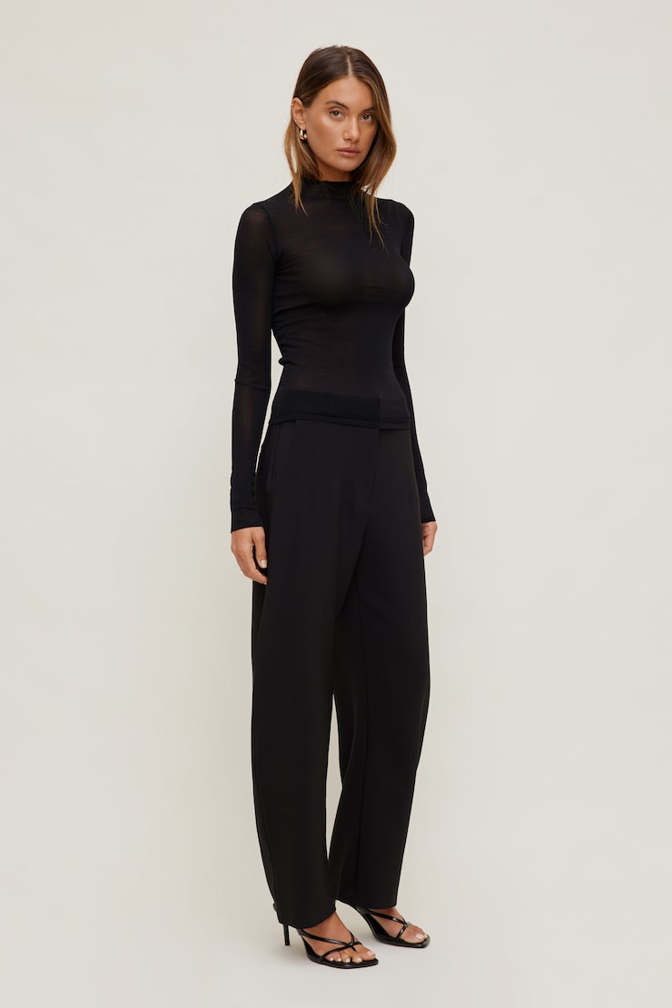 Sheer Mock Neck Sweater Jet Black large
