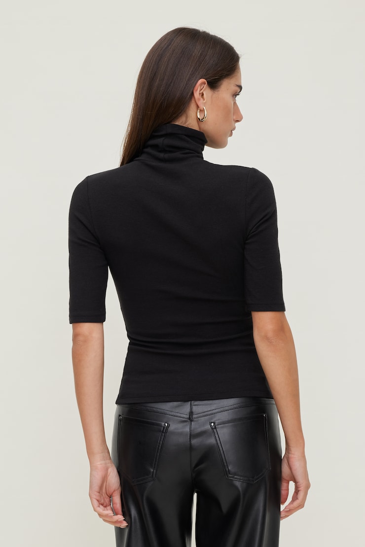 3/4 Sleeve Turtleneck Top Jet Black large
