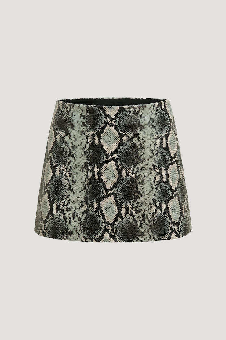 Stacie Faux Snakeskin Mini Skort Faux Leather Beige Snake Print large