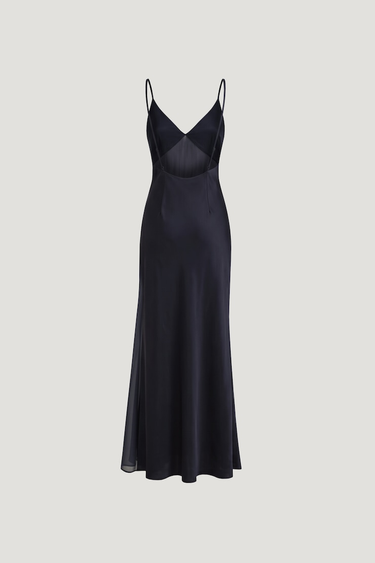 Sheer Satin Maxi Dress Deep Well Navy large