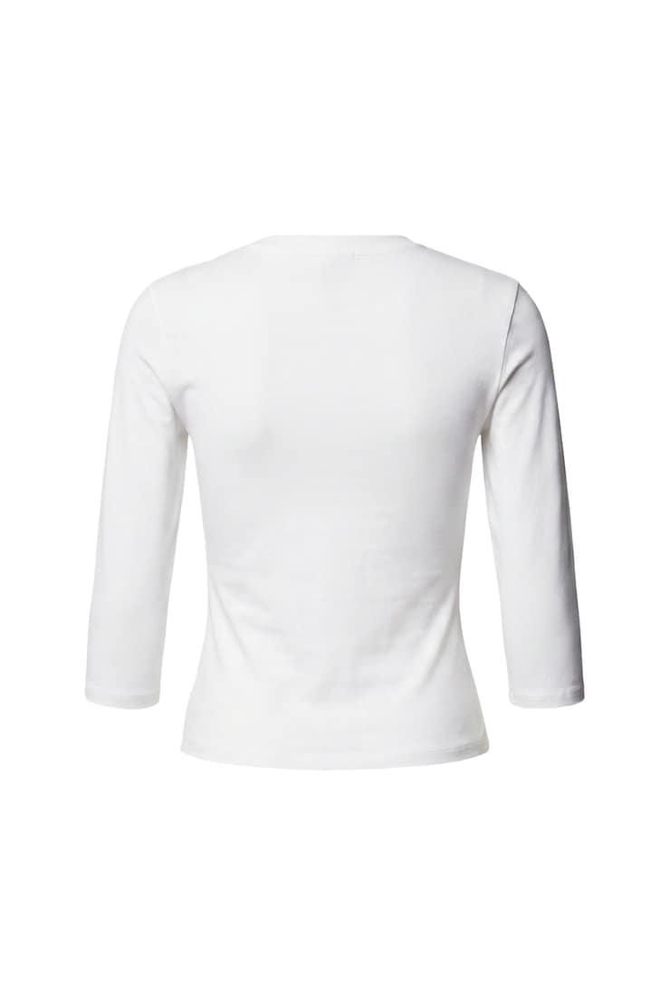 Sleek High V-Neck 3/4 Sleeve Top, Bright White, large