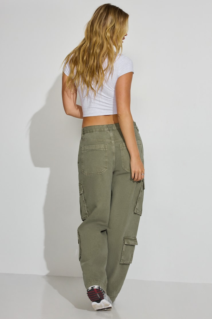 Low Rise Baggy Cargo Pants, Forest Pine Green, large