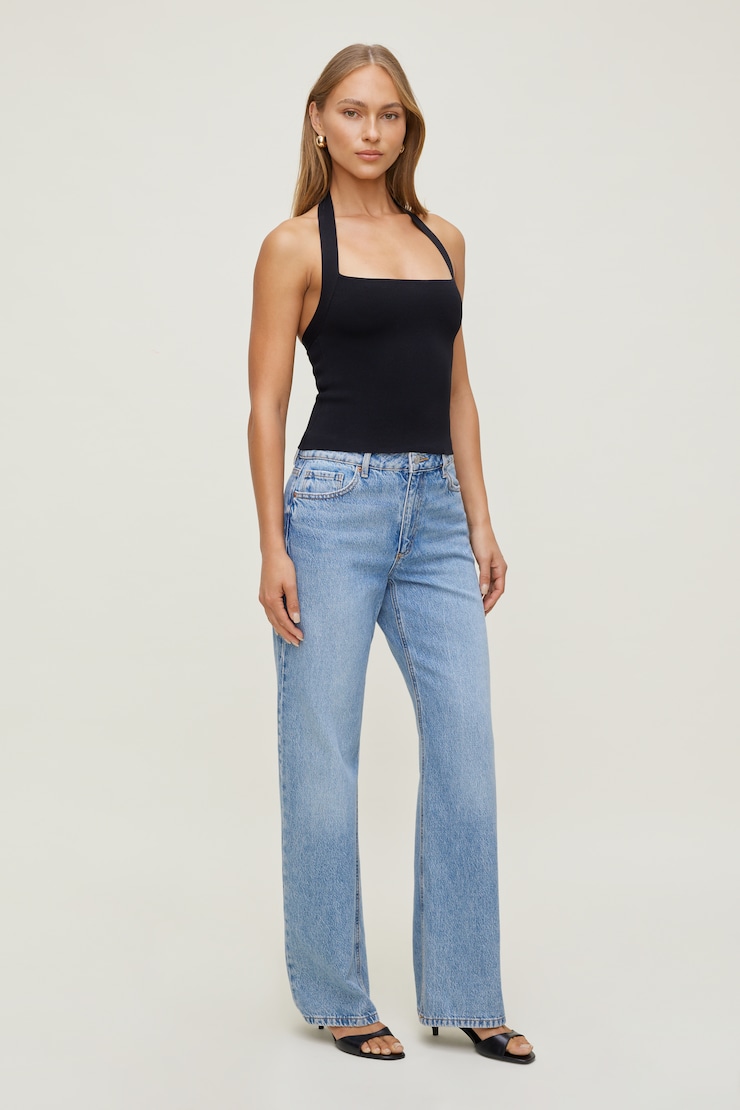 Square Neck Halter Sweater Jet Black large