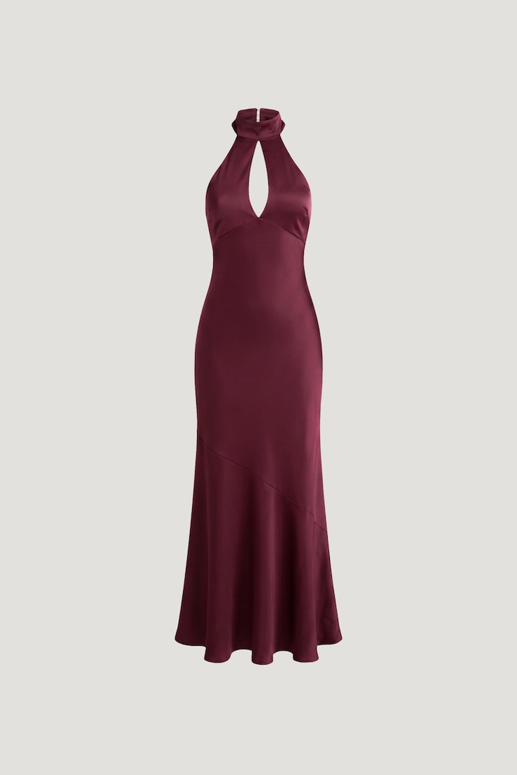 Keyhole Satin Maxi Slip Dress Maroon Banner large
