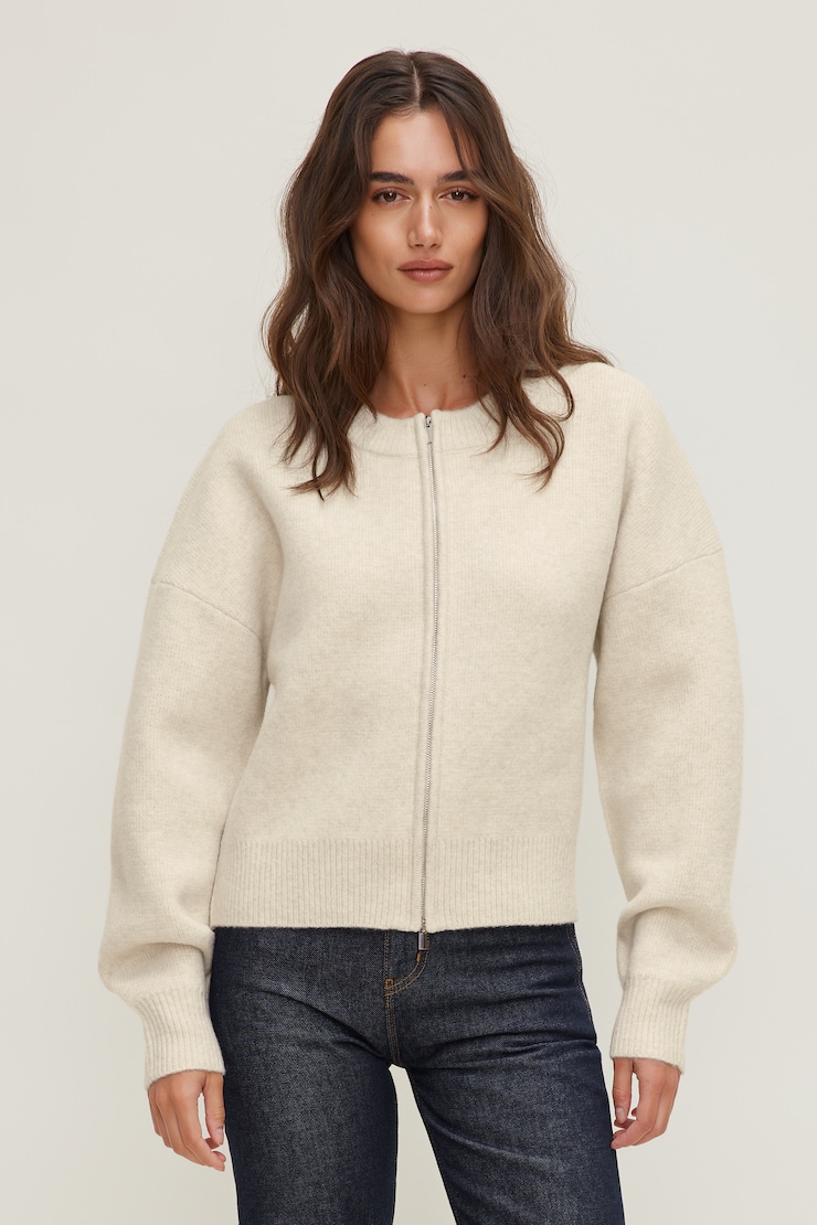 Boxy Zip Cardigan Rainy Day Beige large