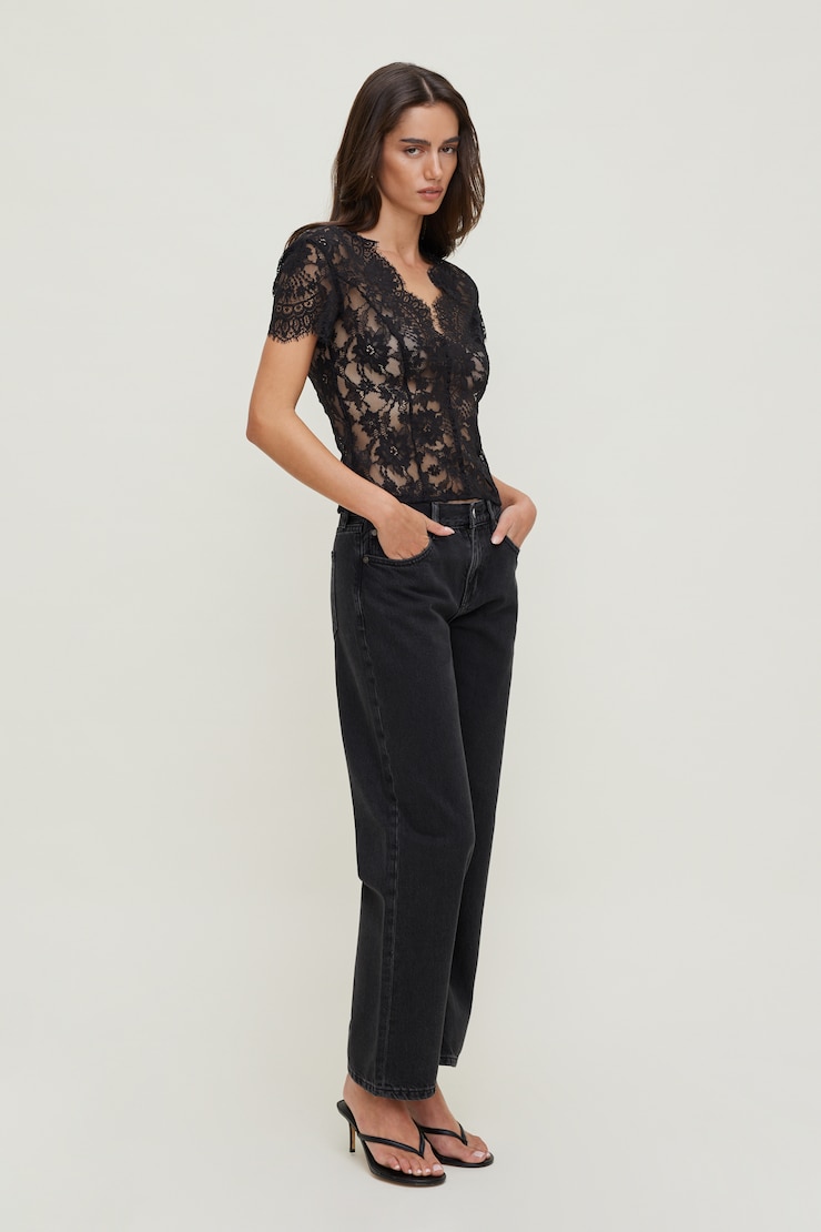 Lace Short Sleeve Blouse Jet Black large
