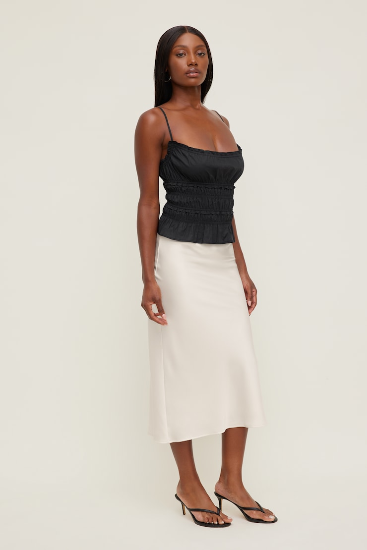 Smocked Poplin Cami Top Jet Black large
