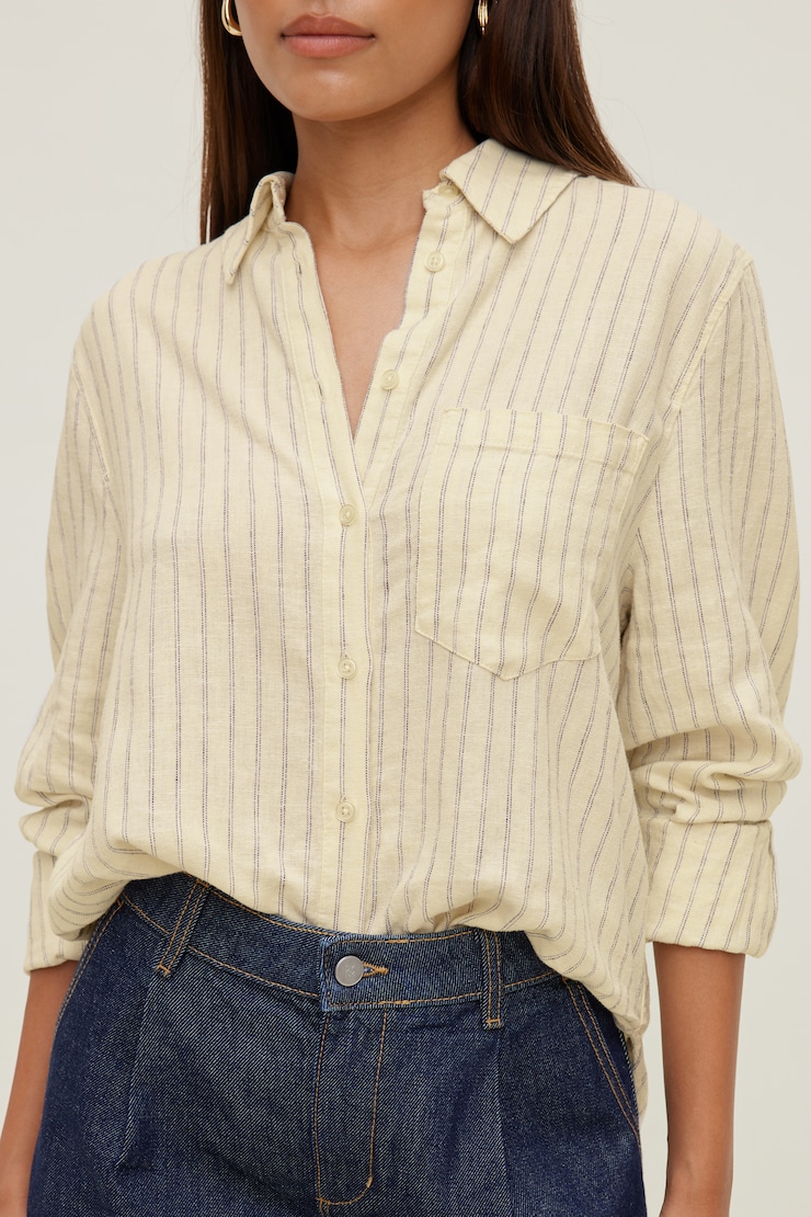 Isla Oversized Linen Shirt Black / Yellow Stripes large