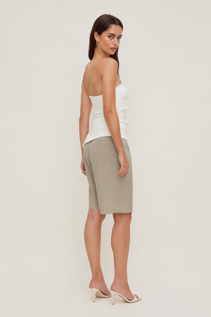 Linen High Rise Bermuda Shorts Natural Linen Beige large