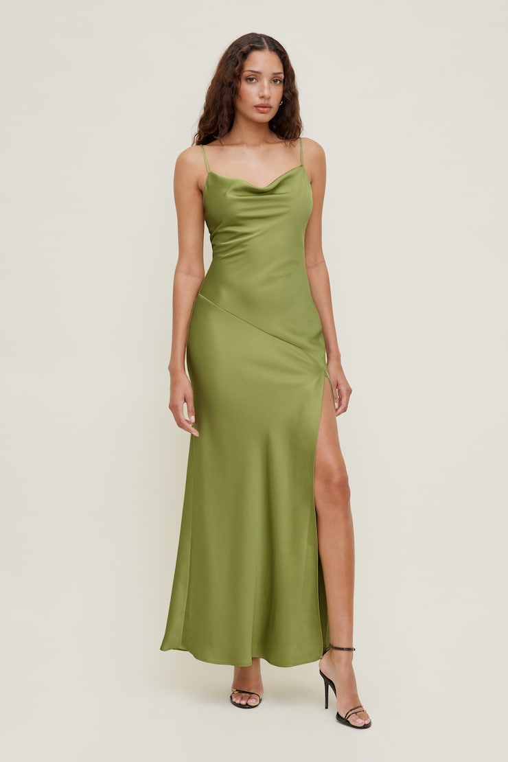 Lucia Satin Maxi Slip Dress Fern Green large