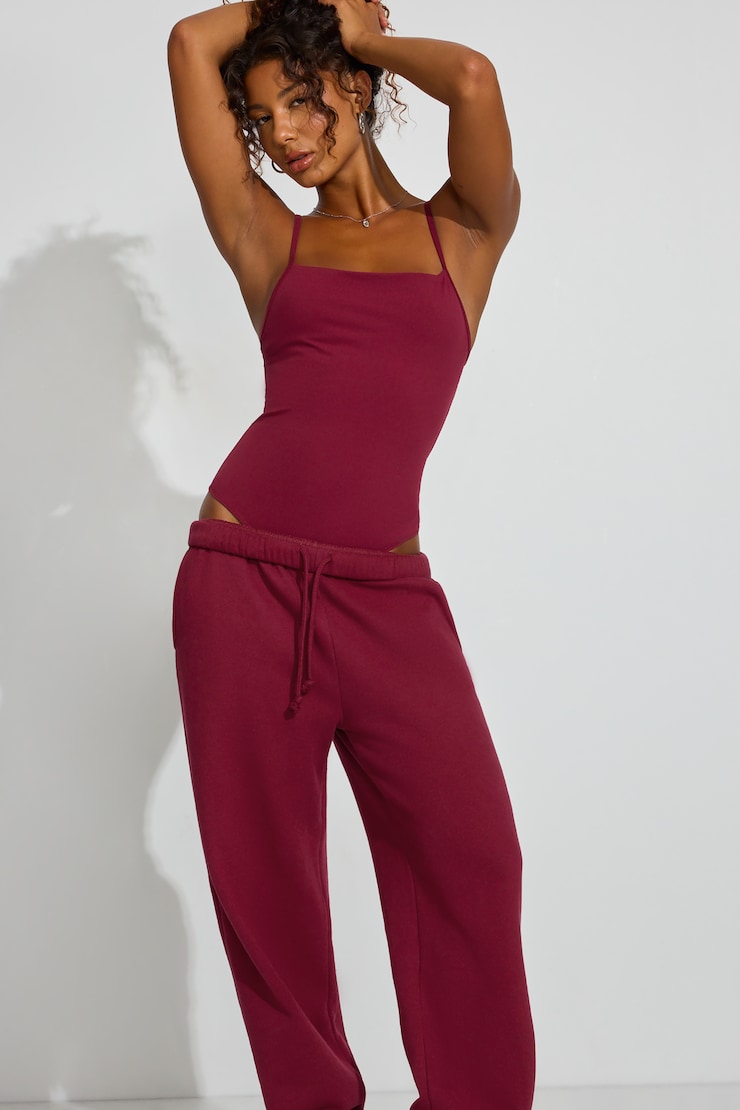 Cageback Bodysuit, Sour Cherry Burgundy, large