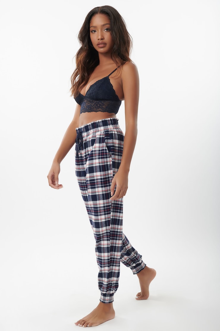 Flannel Sleep Jogger Pants, Blue & Red Plaid, large