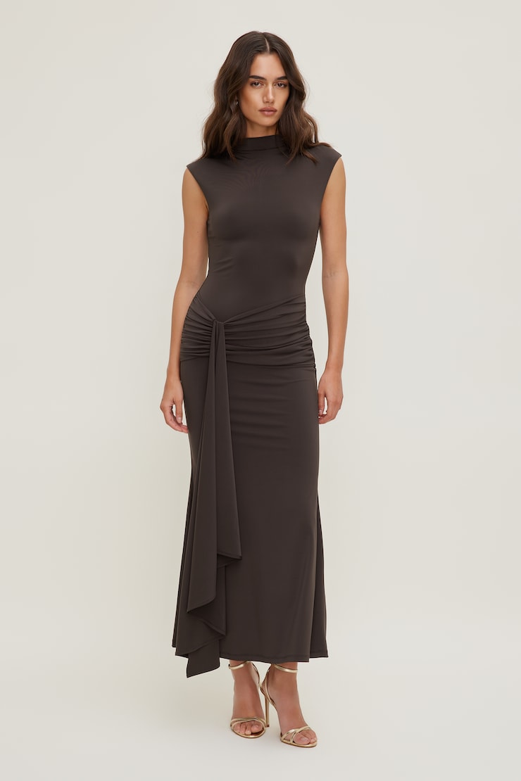 Talia Sculpt Maxi Dress Java Brown large