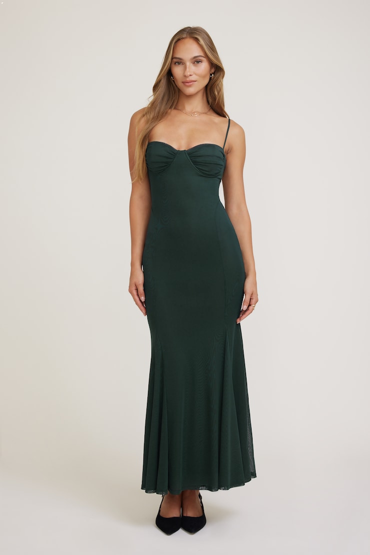 Monet Mesh Maxi Dress Scarab Green Mesh large
