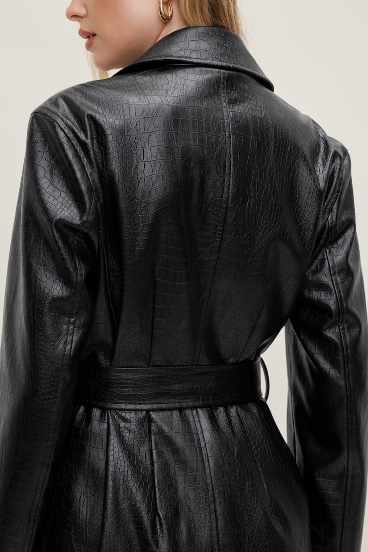 Croc Faux Leather Trench Coat