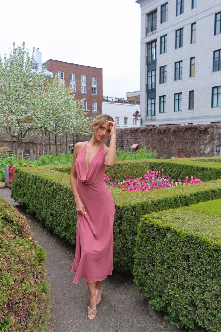 Plunge Cowl Neck Maxi Dress