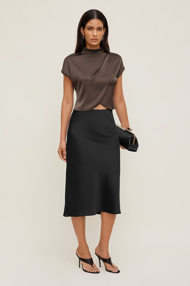 Ella Layered Satin Blouse Light Mocha Brown large