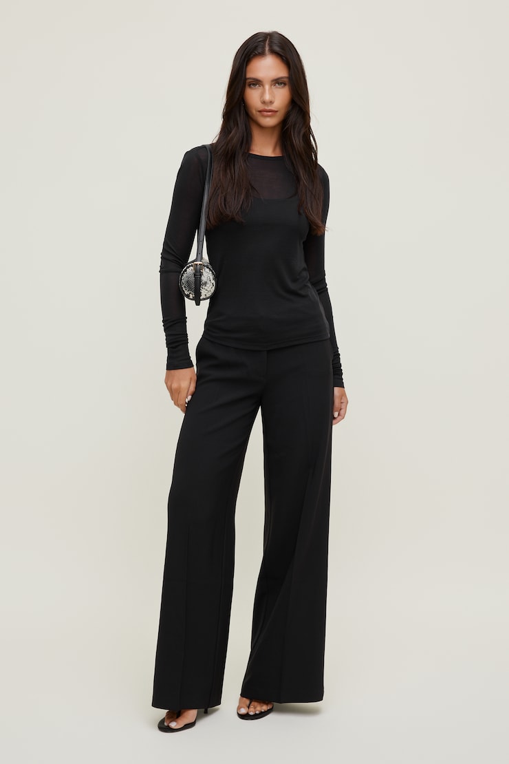 Pantalon à taille haute et jambe large en crêpe