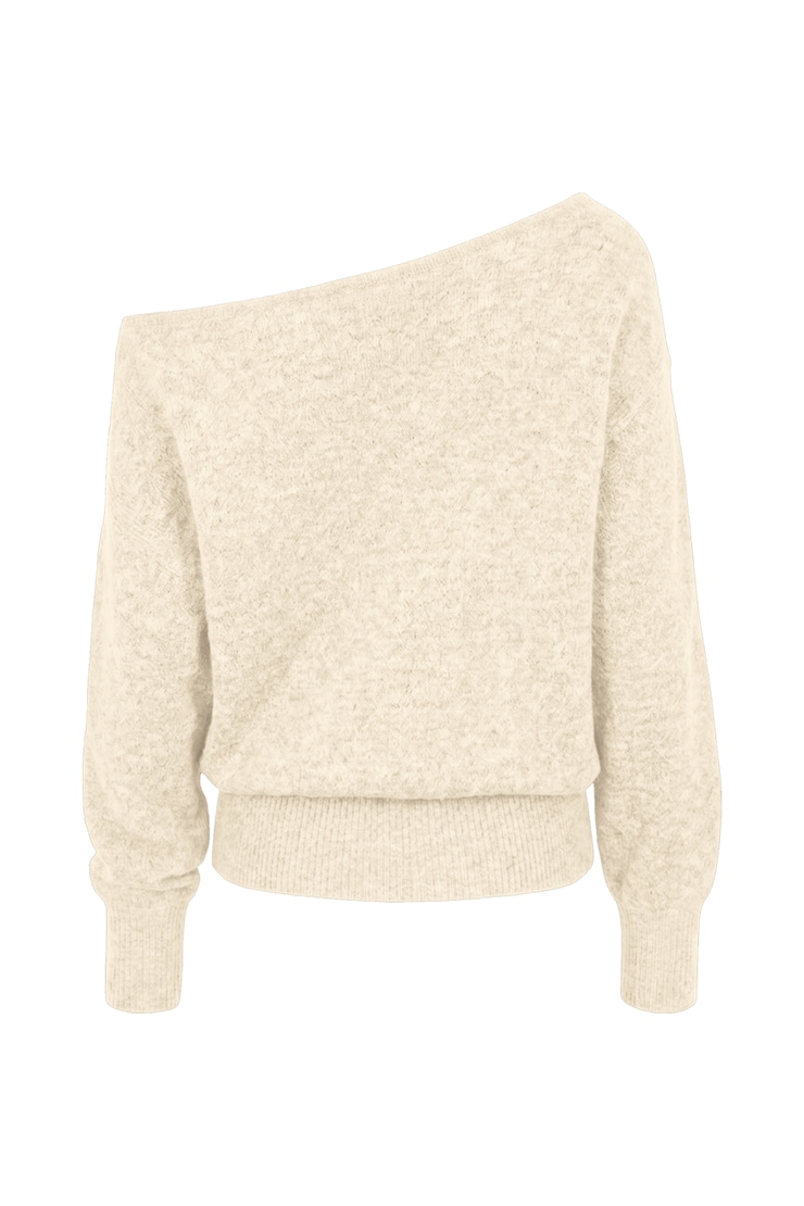 Long Sleeve Spongy Relaxed Off Shoulder Sweater, Rainy Day Melange, large