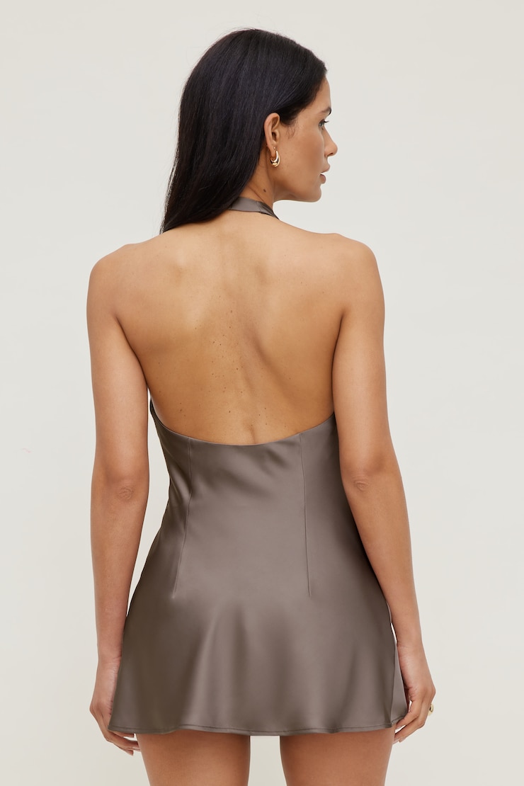Camila Satin Romper Mini Dress Iron Taupe large