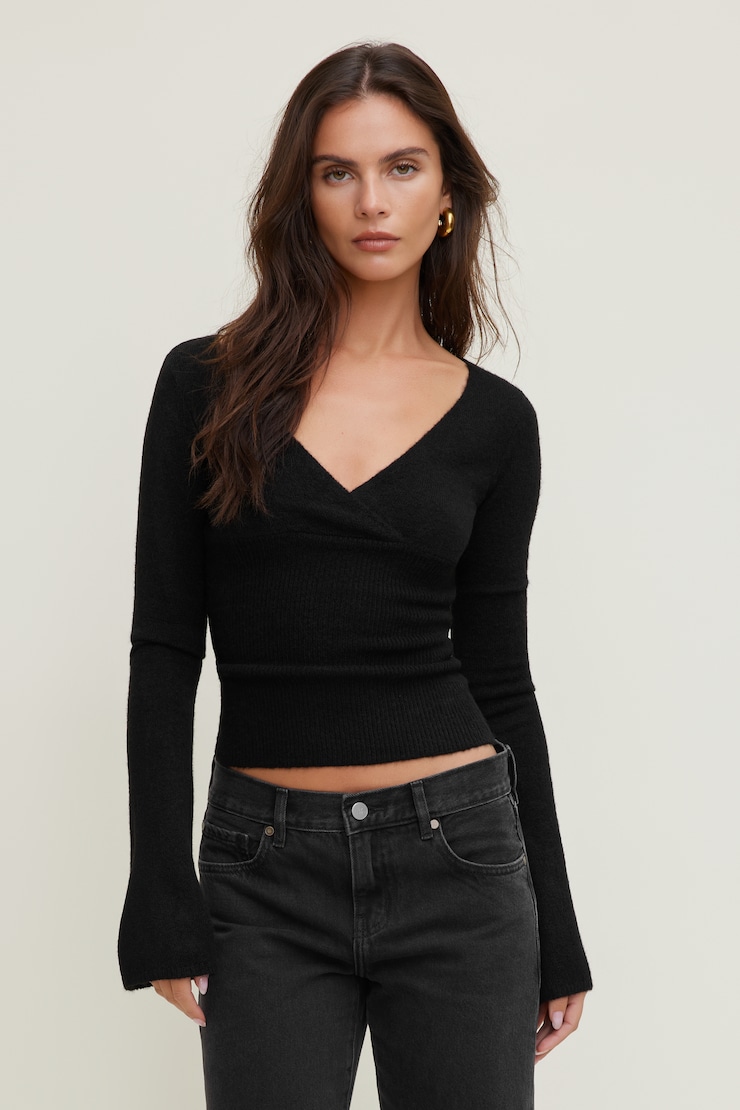 Plunge Crossover Sweater Jet Black large