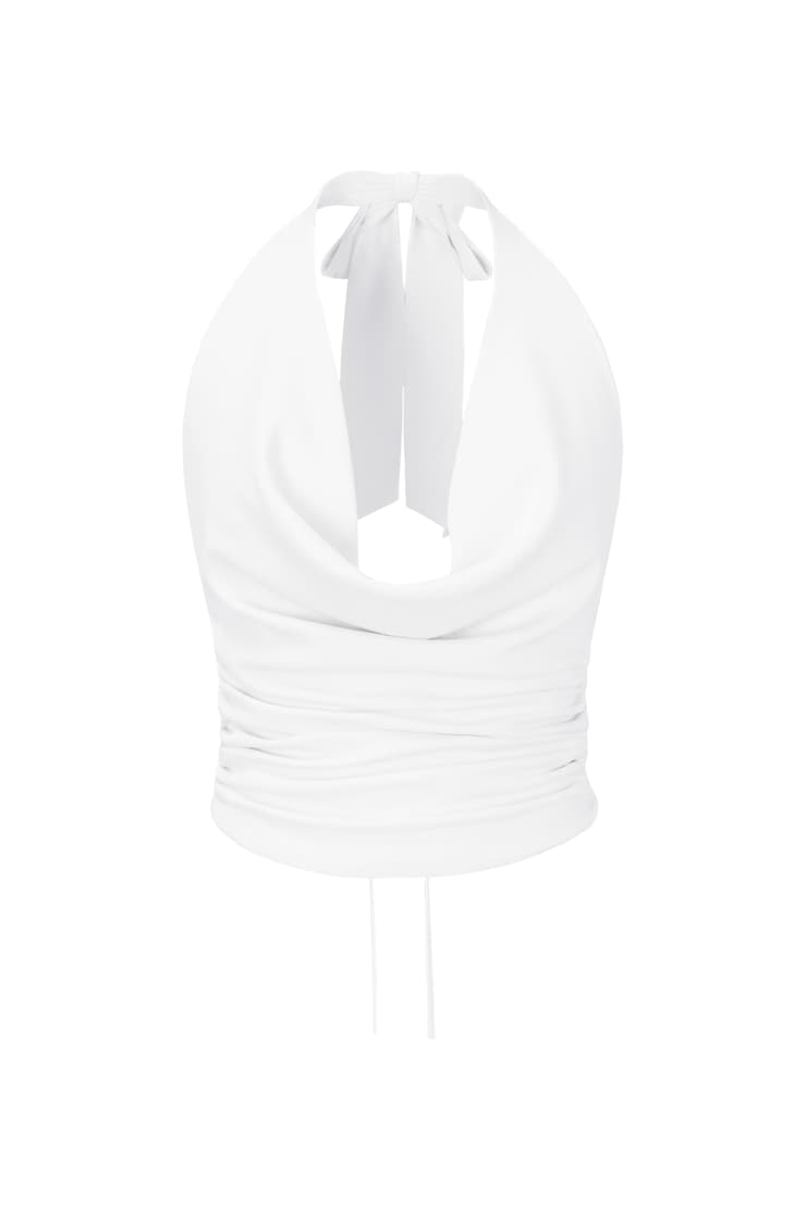 Smooth Open Back Cowl Top, Bright White, large