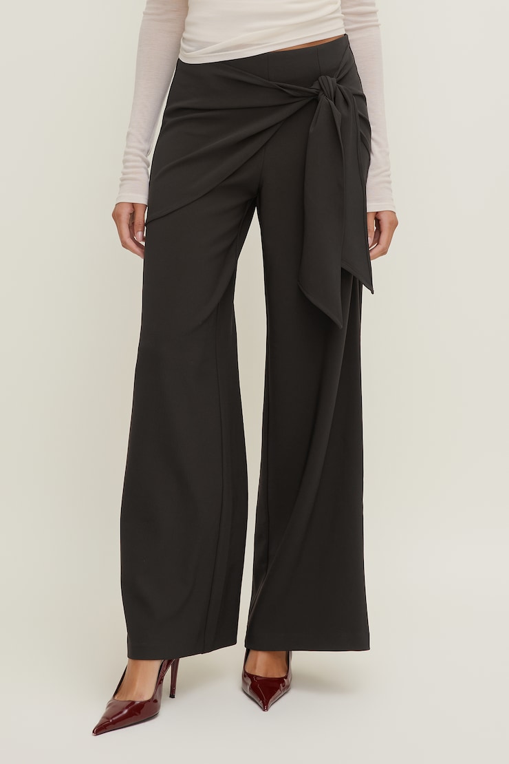 Pantalon à jambe large et attaches Brun torte au chocolat large