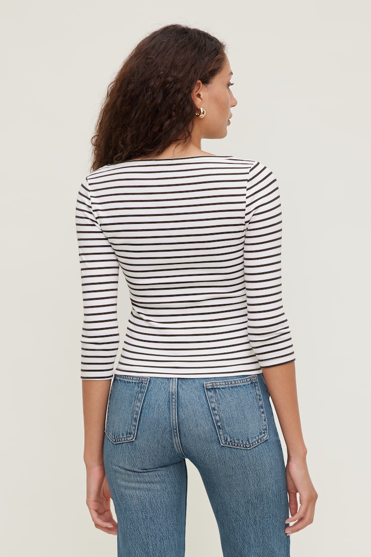 Maude Striped T Shirt Snow White / Java Brown Stripes large