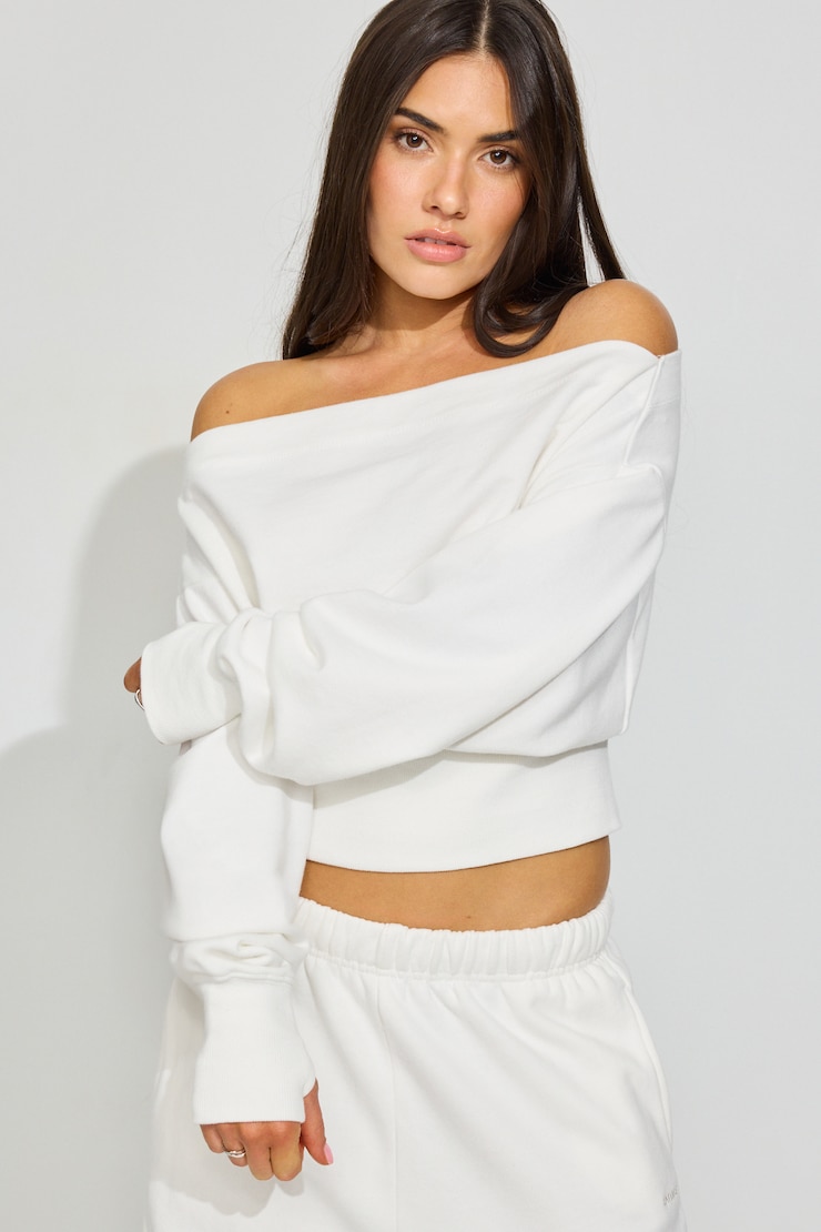 トップス dichhenderson offshoulder sweat SoftTerry™ Rib Off Shoulder Sweater White | Garage