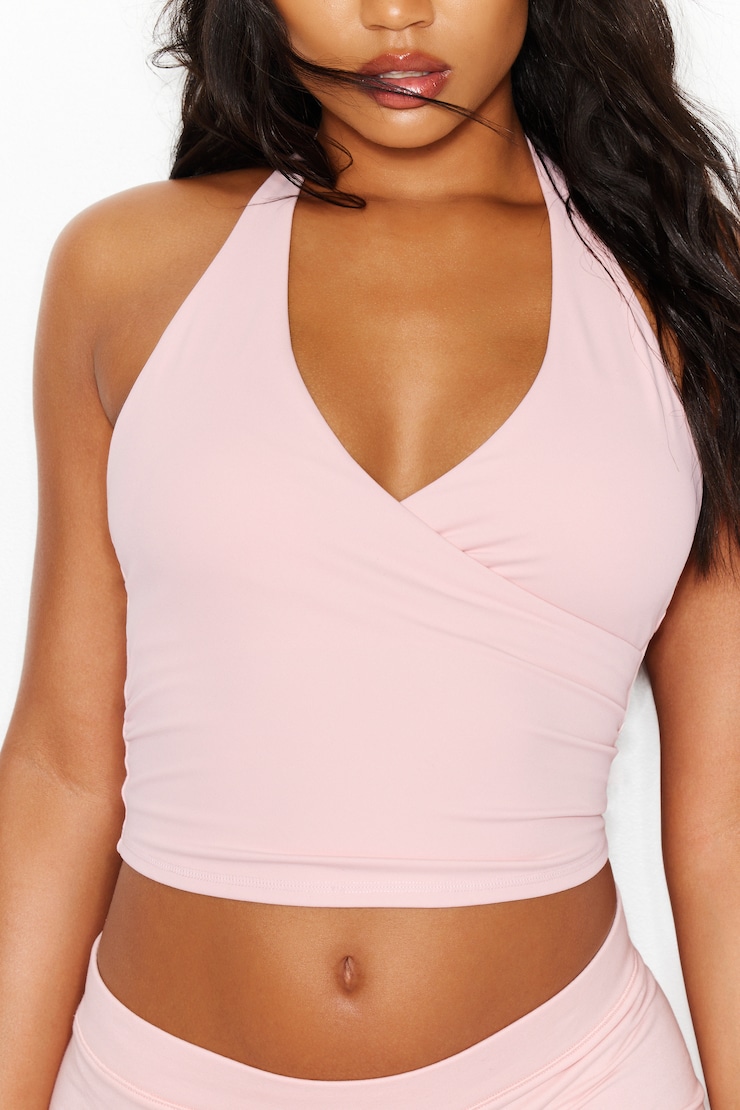 Active Wrap Halter Top Pink | Garage