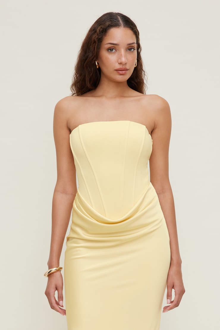 Blaire Corset Maxi Dress Pale Yellow large
