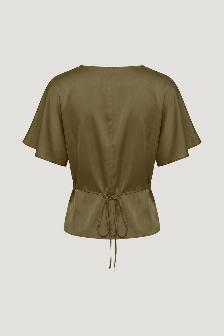 Farra Satin Blouse Dark Olive Khaki large