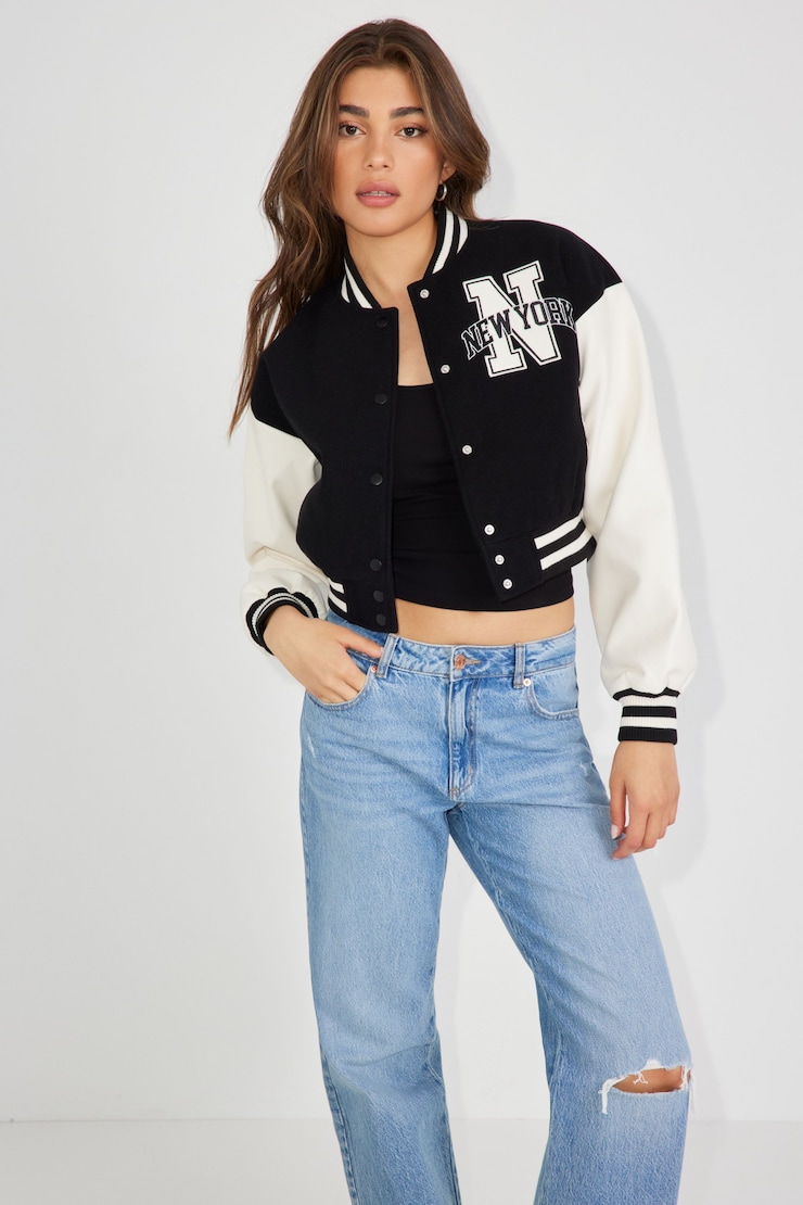 Crop Varsity, Jet Black, large