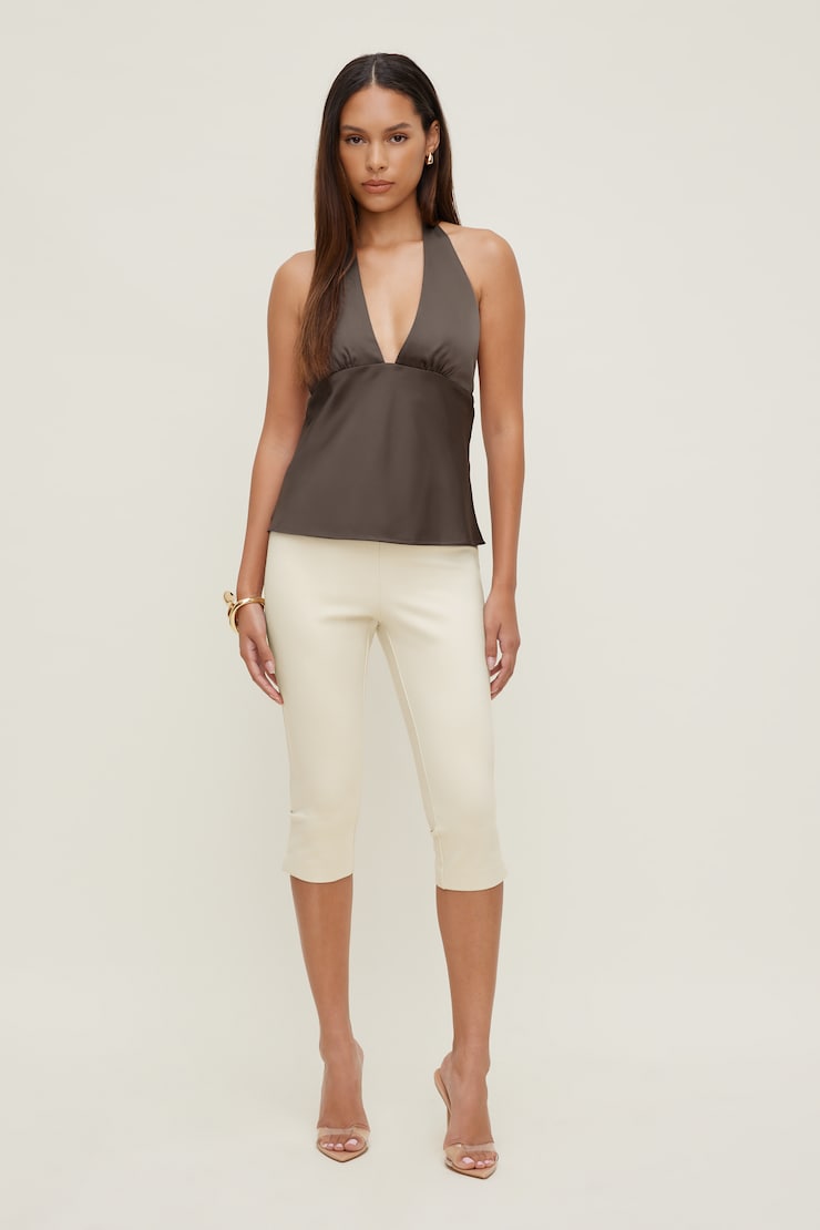 Vea Satin Halter Top Light Mocha Brown large