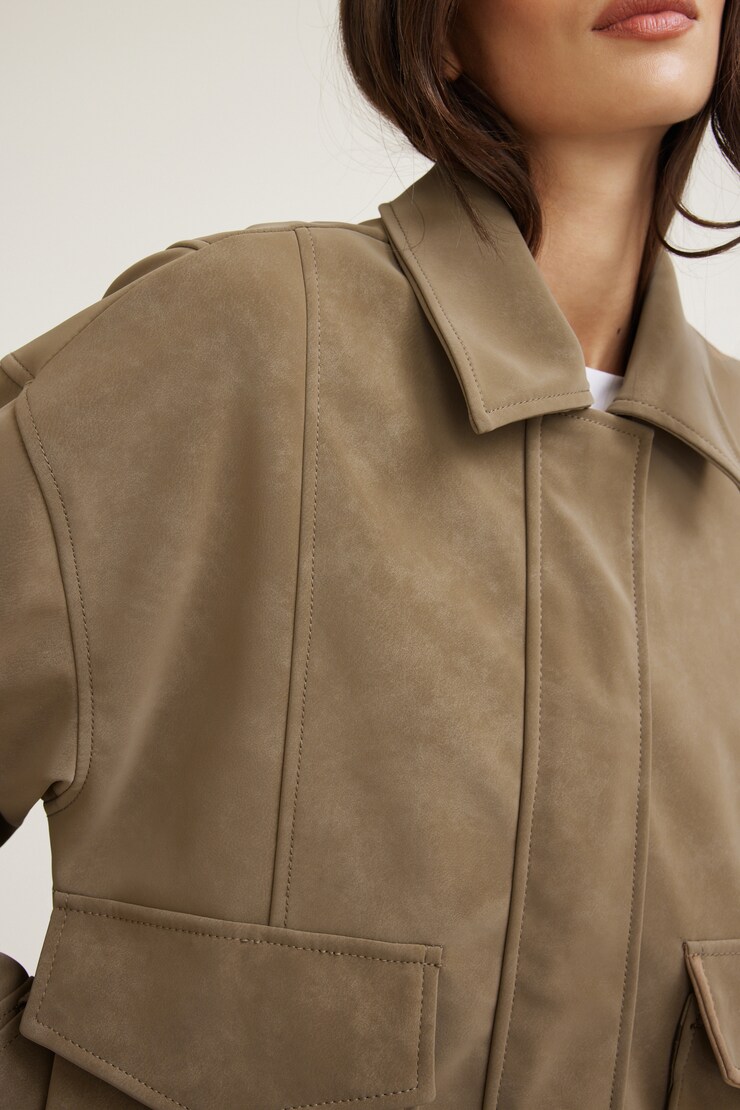 Oversized Faux Suede Aviator Jacket Cinnamon Toast Brown Faux Suede large