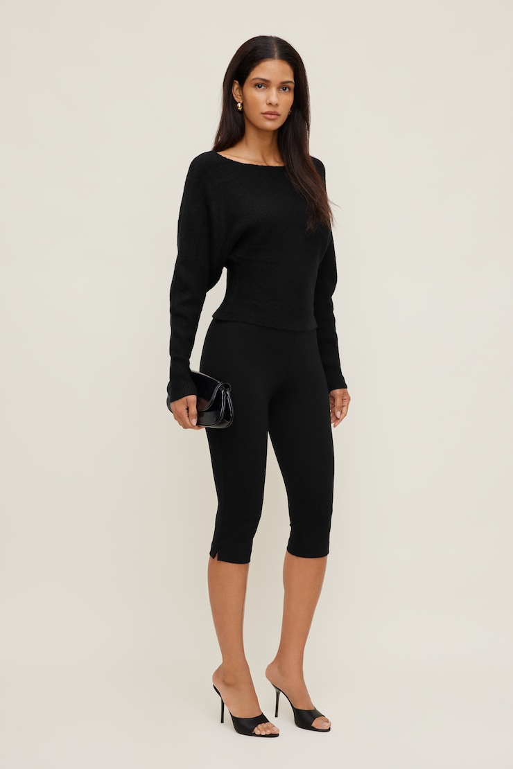 Cinched Boat Neck Sweater Jet Black large