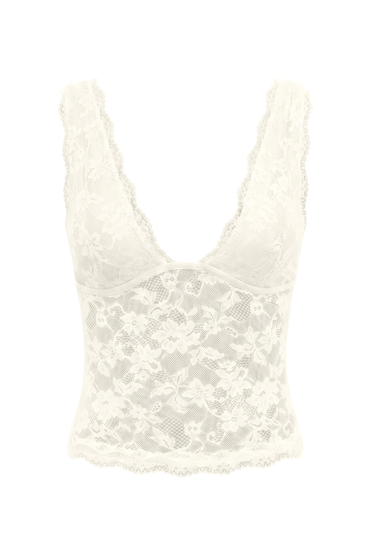 Lace Plunge Tank Top, Snow White, large