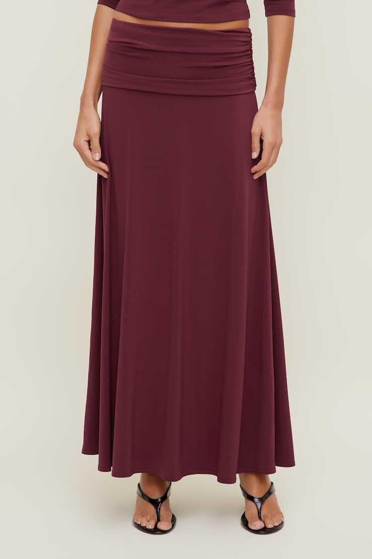 Sculpt Foldover Maxi Skirt Maroon Banner large