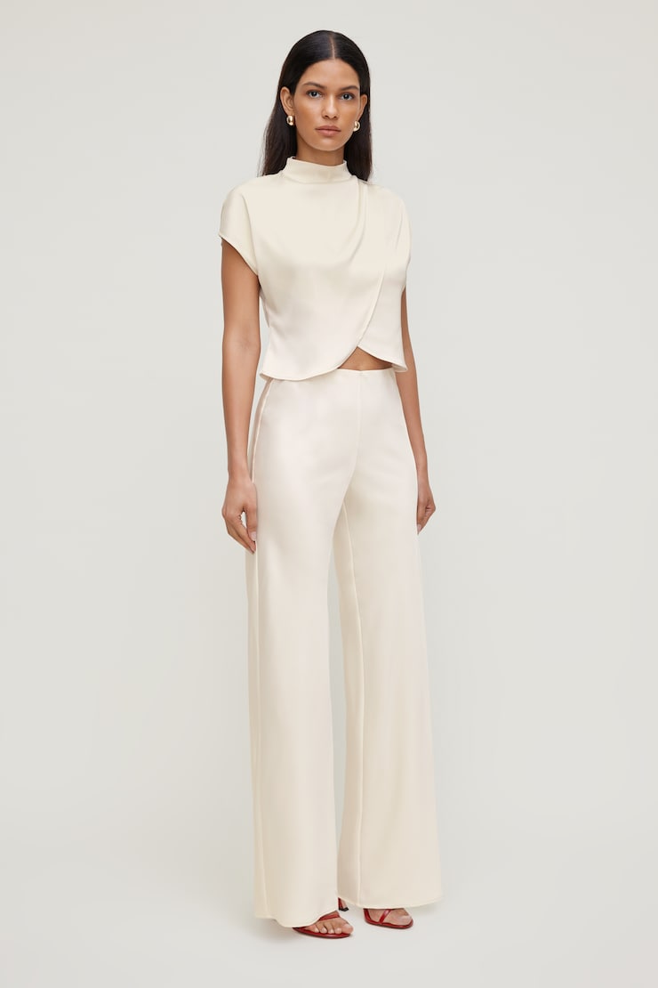 Izzy Wide Leg Satin Pants Sea Salt Cream large