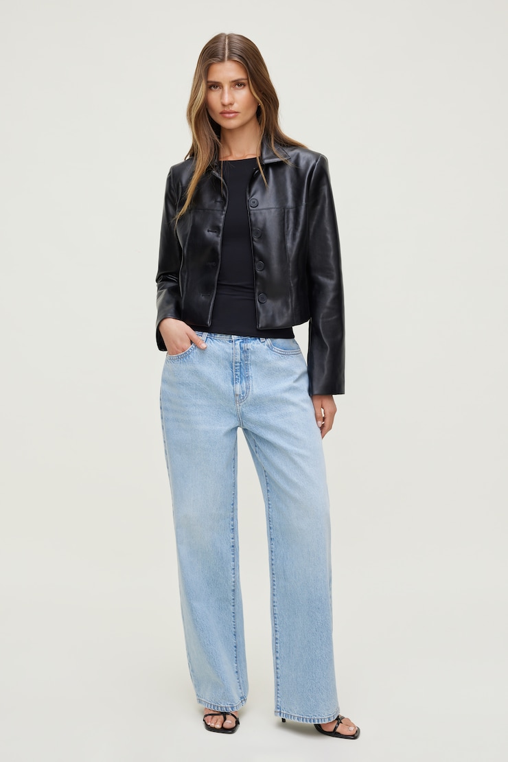 Charlotte Short Faux Leather Jacket Black | Dynamite