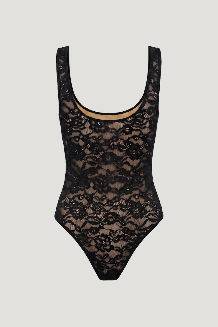 Scoop Neck Lace Bodysuit Jet Black large