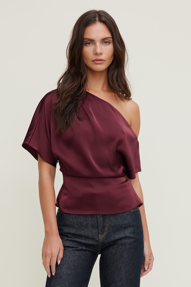 Alexa Satin Blouse Maroon Banner large
