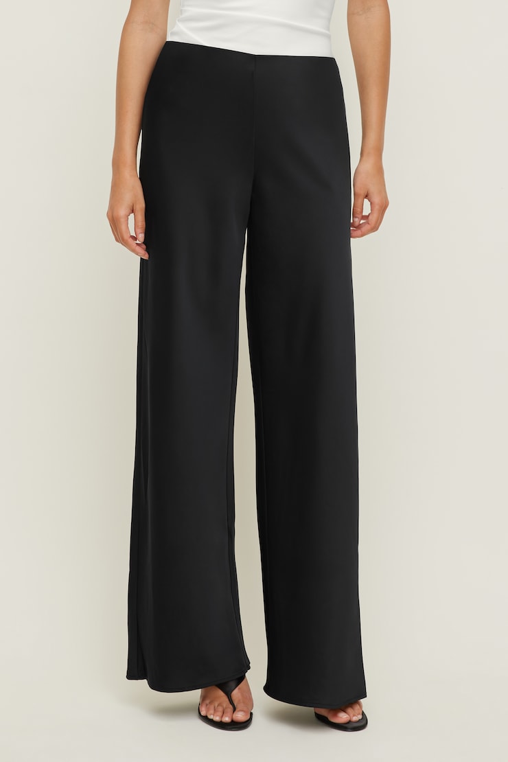 Izzy Wide Leg Satin Pants Jet Black large
