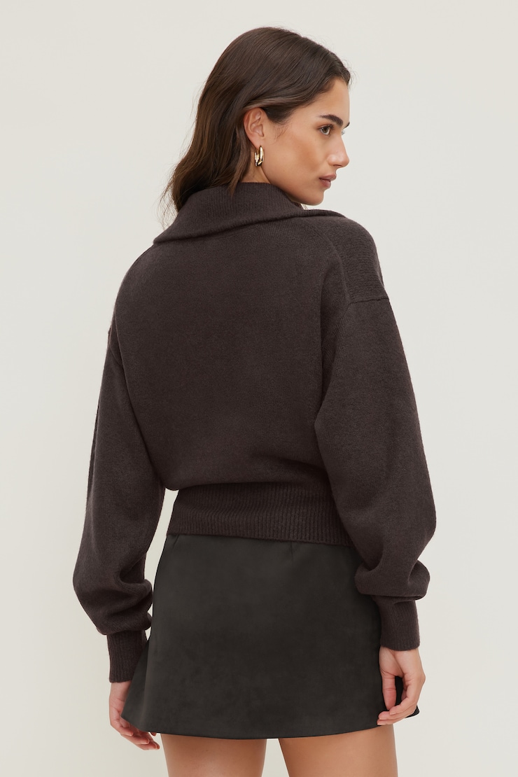 Sage Funnel Neck Zip Sweater Java Brown large