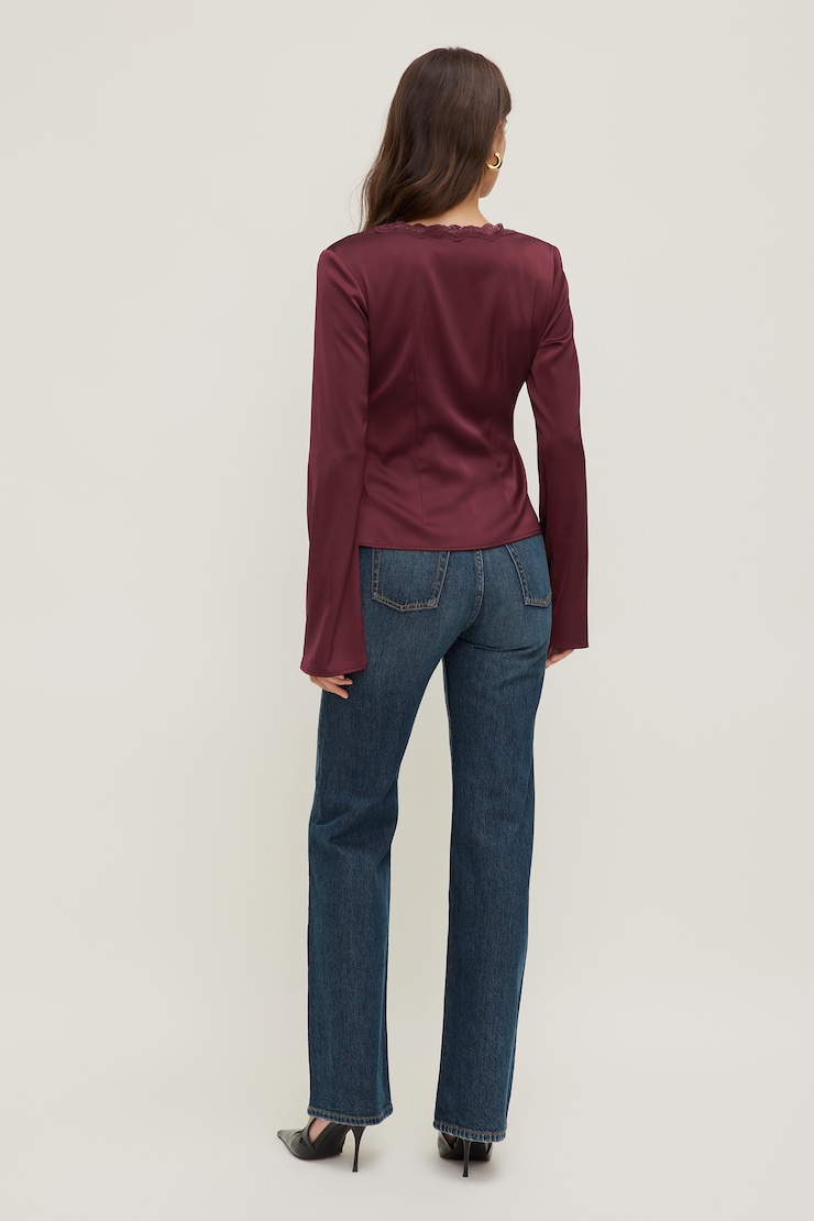 Satin Long Sleeve Blouse Maroon Banner large