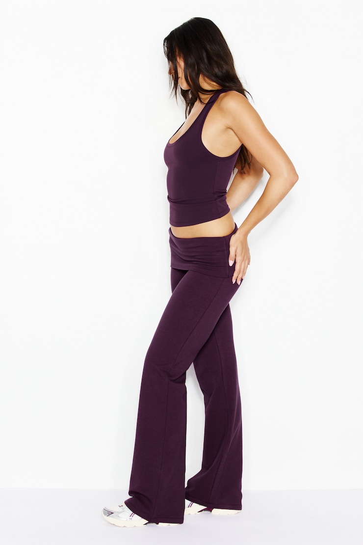 StretchTerry™ Foldover Bootcut Pants, WILD BERRY, large